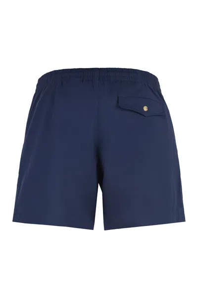 Polo Ralph Lauren Elastic Waistband Swim Shorts With Flap Pocket In Blue
