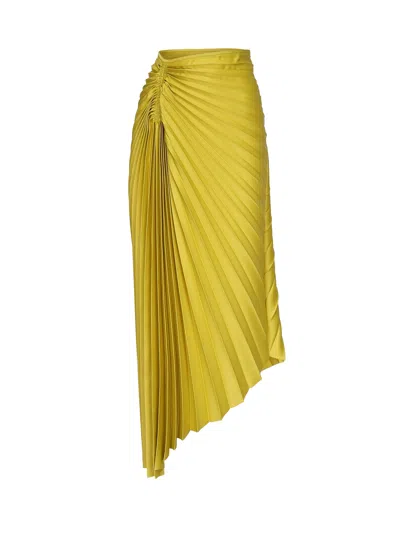 Pinko Pleated Skirt With Asymmetrical Hem In Palm Green
