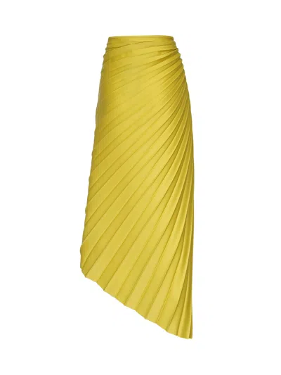 Pinko Pleated Skirt With Asymmetrical Hem In Palm Green