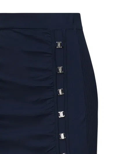 Pinko Long Knitted Skirt With Hooks In Blue