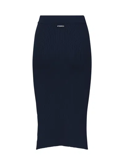 Pinko Long Knitted Skirt With Hooks In Blue