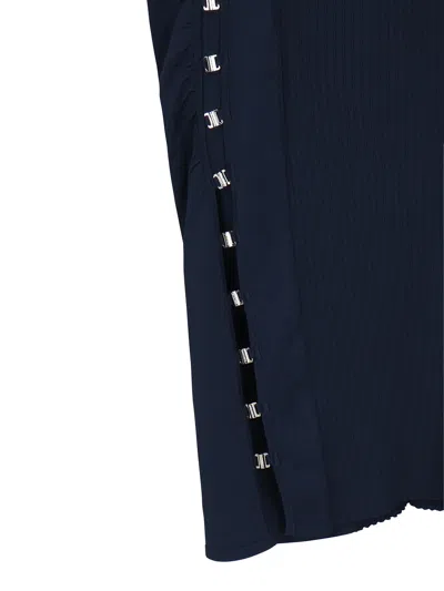 Pinko Long Knitted Skirt With Hooks In Blue