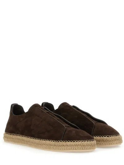 Shop Zegna Leather Espadrille In Brown