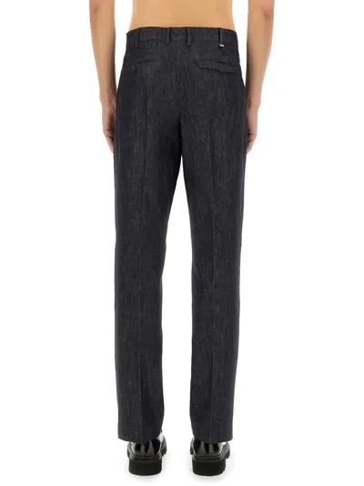 Pt Torino Melange Midnight Blue Cotton Blend Trouser In Grey