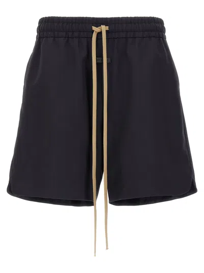 Fear Of God Black Virgin Wool Bermudas With Relaxed Fit And Drawstring Waist In Blue