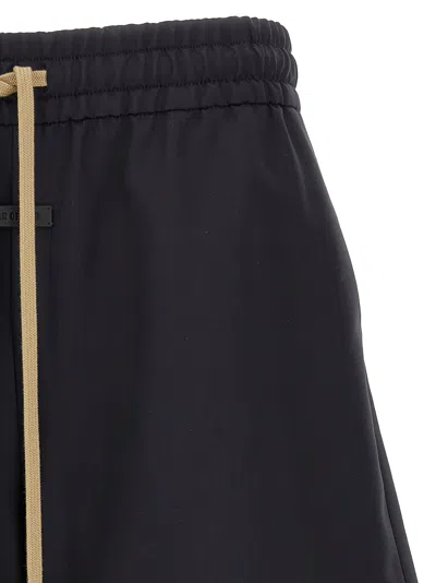 Fear Of God Black Virgin Wool Bermudas With Relaxed Fit And Drawstring Waist In Blue