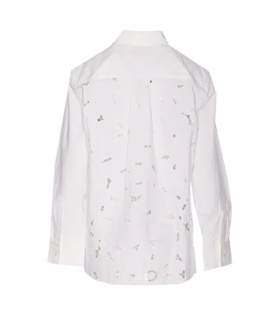 Marine Serre Embroidered Sheer Back Panel Long Sleeve Shirt In White