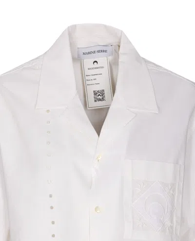 Marine Serre Short Sleeves Collared Neck Regenerated Shirt In White