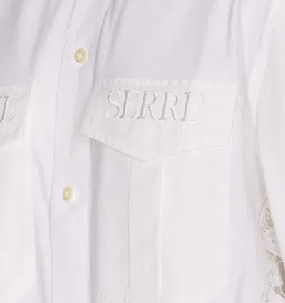 Marine Serre Embroidered Sheer Back Panel Long Sleeve Shirt In White