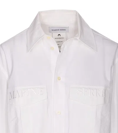 Marine Serre Embroidered Sheer Back Panel Long Sleeve Shirt In White