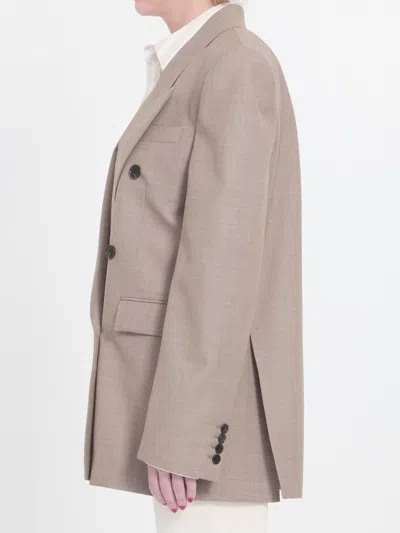 Saint Laurent Wool Double-breasted Jacket In Beige
