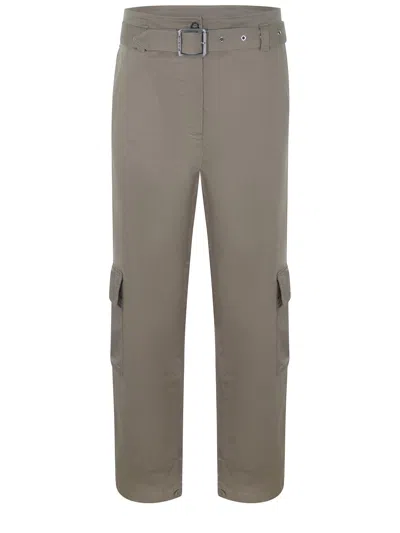 Pinko Stretch Cotton Gabardine Cargo Pants In Kaki