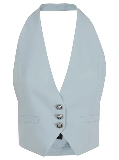 Pinko Light Blue Crop Vest With Halter Neckline And Button Closure In Viscose Woman In Azzurro
