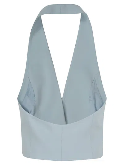 Pinko Light Blue Crop Vest With Halter Neckline And Button Closure In Viscose Woman In Azzurro