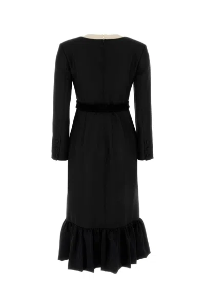 Valentino Belted Bow-embellished Velvet And Ottoman-trimmed Wool Midi Dress In Nerosoftbeige