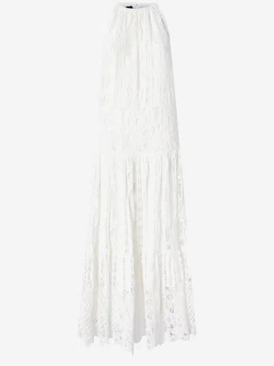 Pinko Midi Dress In Broderie Anglaise And Macramé In White