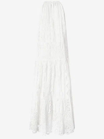 Pinko Midi Dress In Broderie Anglaise And Macramé In White