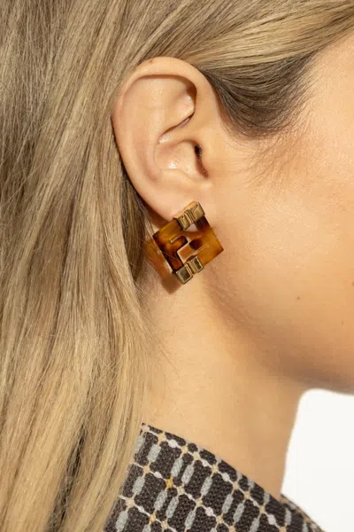 Fendi Earrings In The Shape Of A Logo In Orosofttartaruga