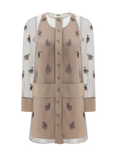 Fendi Embroidered Tulle Mini Dress