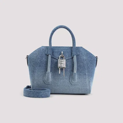 Givenchy Antigona Lock Mini Top-handle Bag In Faded Denim In Mediumblue