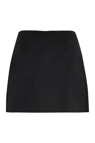 Prada Wool Mini Skirt With Oversized Pockets And Embellished Accents In Black