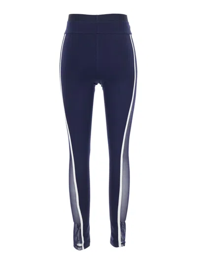 Pinko 'luna Piena' Blue Pants With Love Birds Diamond Cut Embroidery On The Front And Side Striped Detail