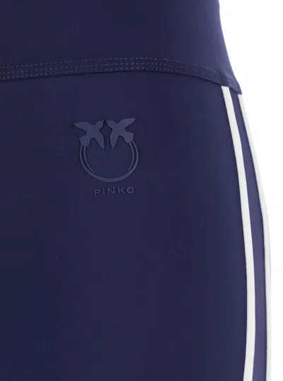 Pinko 'luna Piena' Blue Pants With Love Birds Diamond Cut Embroidery On The Front And Side Striped Detail