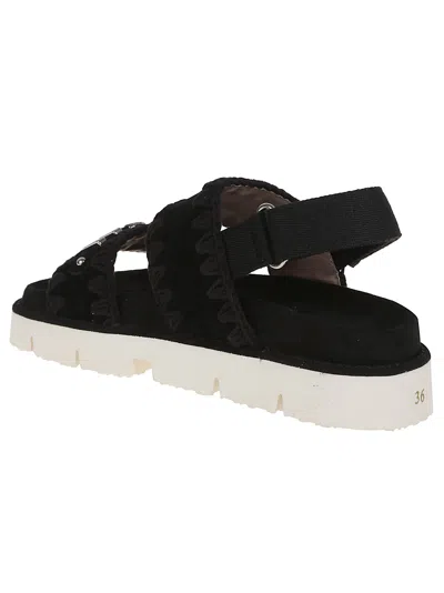 Mou Black Leather Platform Sandals With Decorative Detailing In Bkbk Black Black