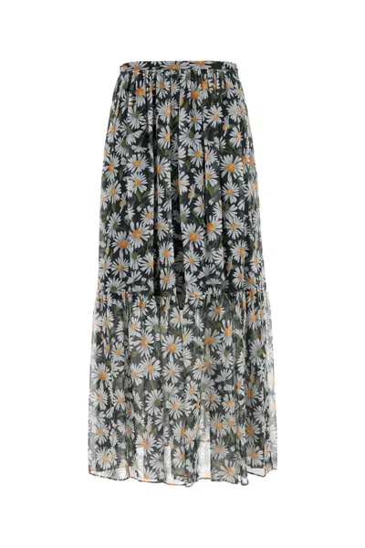 Weekend Max Mara Silk Tiered Skirt Floral Pattern In St Margherite