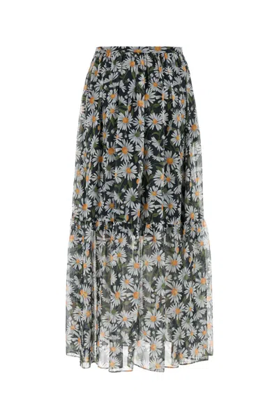Weekend Max Mara Silk Tiered Skirt Floral Pattern In St Margherite