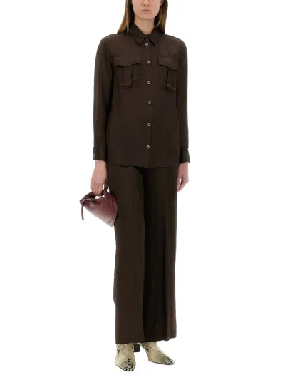 Aspesi Brown Relaxed-fit Shirt With Classic Collar In Caffe