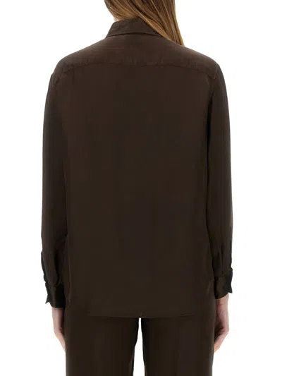 Aspesi Brown Relaxed-fit Shirt With Classic Collar In Caffe