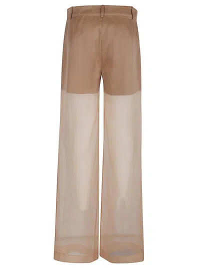 Pinko Transparency Pants In Linen And Organza In Marrone Tordo