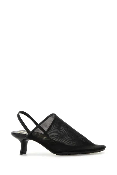 Loewe Petal Mesh Slingback Heel Sandals In Black