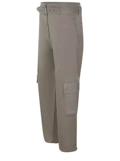 Pinko Stretch Cotton Gabardine Cargo Pants In Kaki