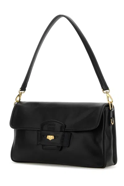 Miu Miu Black Leather Penny Shoulder Bag In Nero