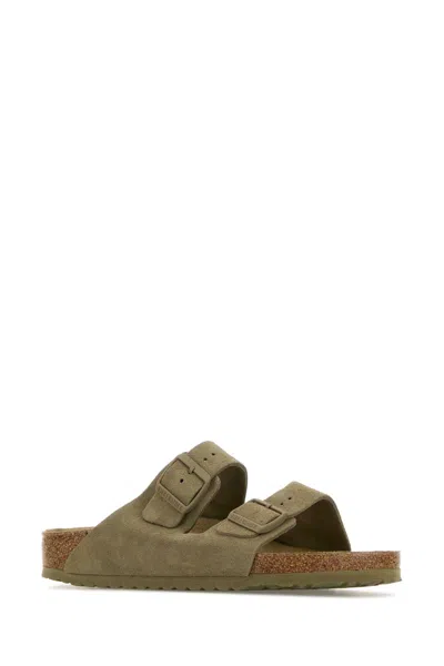 Birkenstock Khaki Suede Arizona Slippers In Fadedkhaki