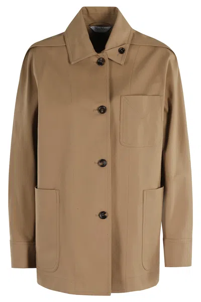 Max Mara Cotton Jacket With Buttoned Cuffs And Collar In Brown