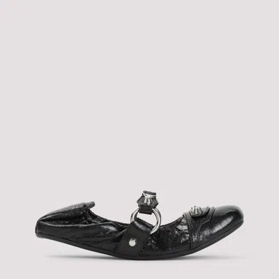 Balenciaga Black Lamb Leather Shoes With Striking Metallic Accents In Black Silver