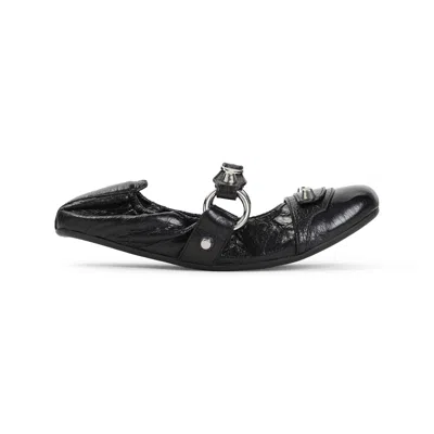 Balenciaga Black Lamb Leather Shoes With Striking Metallic Accents In Black Silver