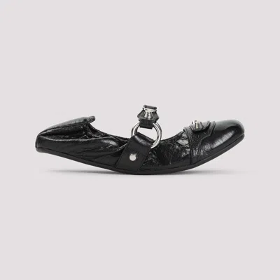 Balenciaga Black Lamb Leather Shoes With Striking Metallic Accents In Black Silver