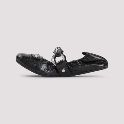Balenciaga Black Lamb Leather Shoes With Striking Metallic Accents In Black Silver
