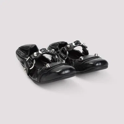 Balenciaga Black Lamb Leather Shoes With Striking Metallic Accents In Black Silver