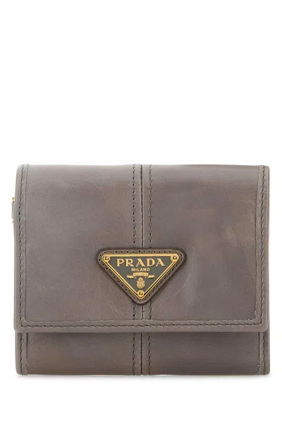 Prada Dove Grey Leather Wallet In Peltro