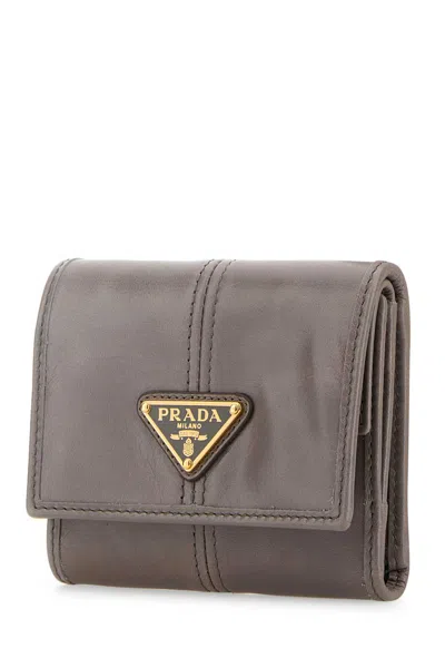 Prada Dove Grey Leather Wallet In Peltro