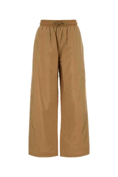 Prada Wide Leg Trousers With Elastic Waistband In Cammello