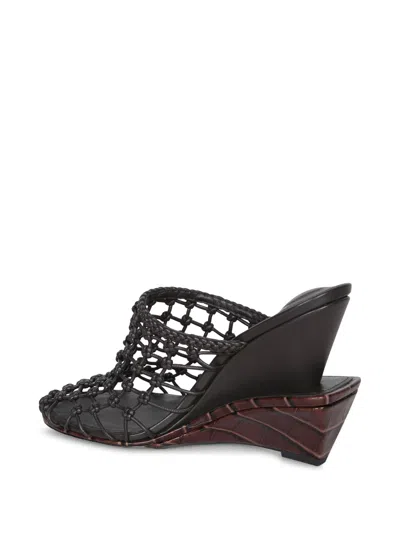 Jacquemus Les Doubles Tresses Croc-embossed Wedge Mules In Darkbrown