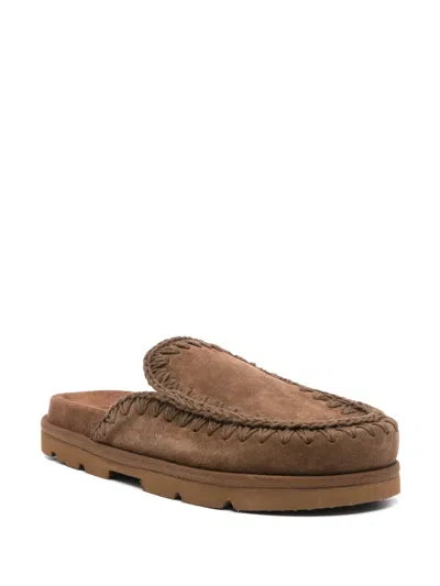 Mou Decorative-stitching Mules In Brown