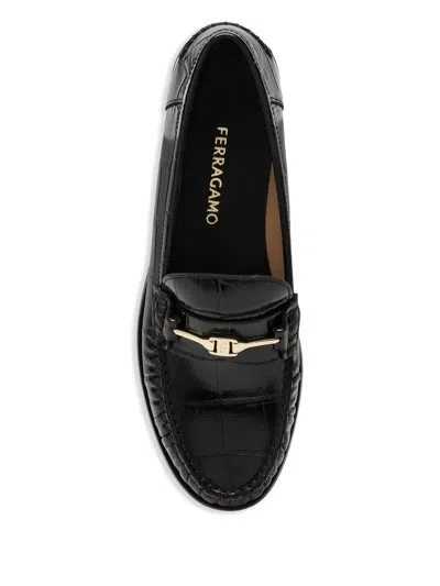 Ferragamo Harry Crocodile-embossed Loafers In Black