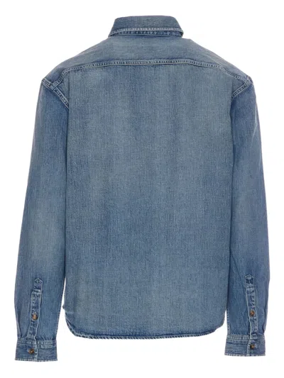 Saint Laurent Cassandre' Blue Cotton Shirt In Multi